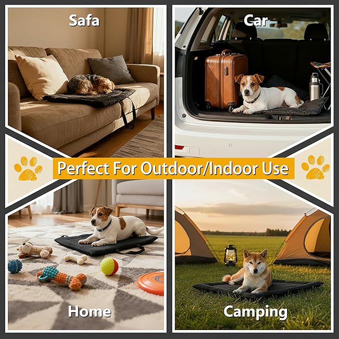 Portable Dog Mat, Waterproof Outdoor Pet Mat for Camping Sleeping, Pet Cushion Pad with Handle for Small Dogs, Outdoor Training Dog Bed for Puppies, Easy to Carry, Super Soft