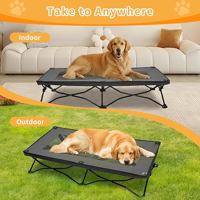 Elevated Dog Bed with Breathable Mesh, Portable Folding Dog Cot Bed Raised Cooling Pet Cot with No-Slip Feet & Carrying Bag Perfect for Travel, Camping, Backyard Outdoor Indoor Use