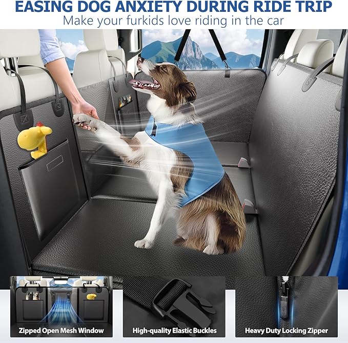 Btefd XL Truck Back Seat Extender for Dogs, Upgraded Anti-Scratch PU Leather, Dog Car Seat Cover for Back Seat with Hard Bottom, Pet Seat Covers for Trucks, Waterproof Dog Hammock for Crew Cab Truck