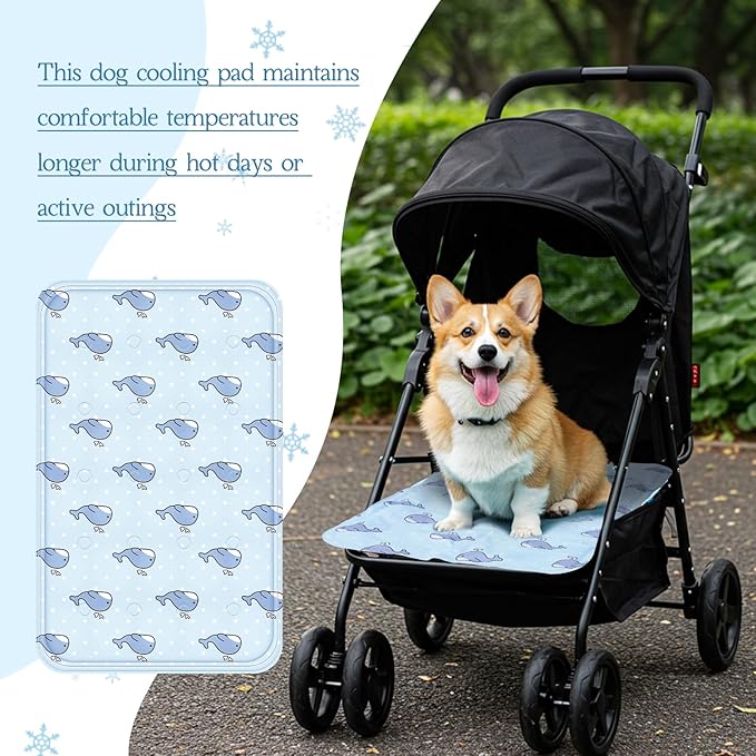 Nuanchu Dog Stroller Cooling Mat, Waterproof Gel Pet Cooling Pad for Summer, Washable Cat Sleeping Blanket, Portable Ice Gel Travel Mat for Cats, Crates, Car Seat(11.81 x 19.69 Inches,Whale)