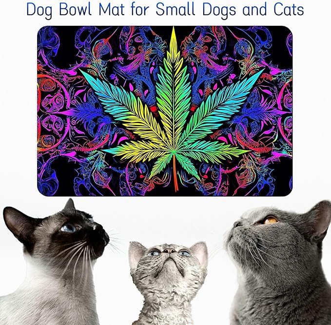 Dog Food Mat, 15.7" x 23.6" Absorbent Pet Feeding Mat for Food and Water, Waterproof Diatom Mud Pet Placemat with Non-Slip Rubber Backing, Easy Clean Cat Bowl Mat for Floors - Green Leaves