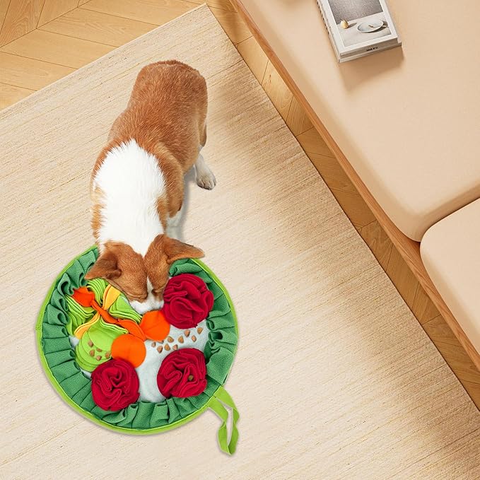 Slip-Free Dog Snuffle Mat, Dog Feeding Mat Slow Feeder with Hanging Ropeand Relieve Stress, Snuffle Mat for Dogs Rabbits Hamsters to Improve Digestion (Three Flowers)