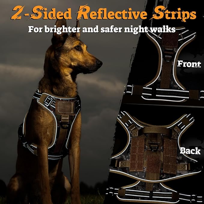 rabbitgoo Tactical Dog Harness for Large Dogs No Pull Adjustable Military Vest with Handle MOLLE Reflective Heavy Duty Dog Vest for Walking Training Hunting Outdoor Medium Size Dog Desert Camo XL