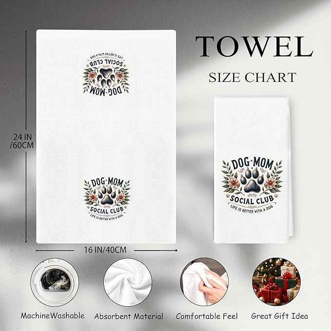 Dog Mom Kitchen Towels - Dog Mom Gifts for Women, Life is Better with Doggy Hand Towels Dish Towels for Bathroom Kitchen Decor, 16x24 Inch