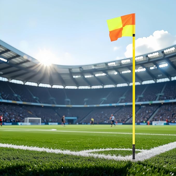 Soccer Corner Flags Set of 4 for Soccer Field, 5FT Agility Training Poles with Corner Flags,Speed and Agility Training Equipment for Sports Practice with Ground Spring Nails and Storage Bags(Yellow)