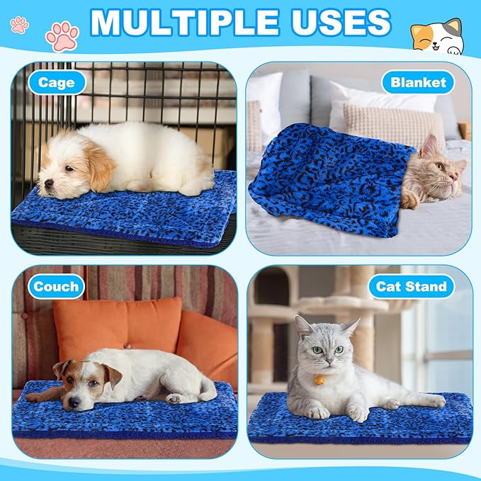 Riakrum 4 Pack Self Warming Cat Bed Mats Leopard Print Cat Dog Thermal Blanket Double Sided Self Heating Pet Pad with Storage Bags for Pet Winter Outdoor Indoor Supplies, Non Electric(M)