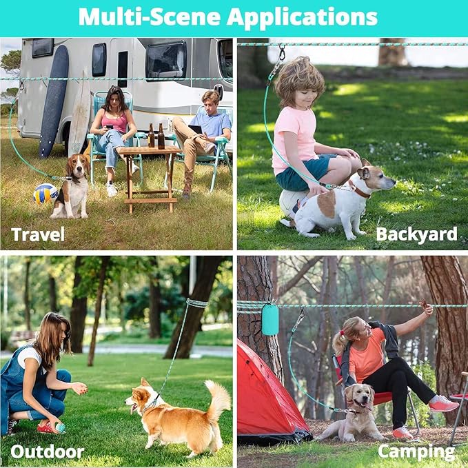 Dog Tie Out Cable for Camping - 50ft Dog Runner for Yard - Portable Trolley System for Large Small Dogs Outside