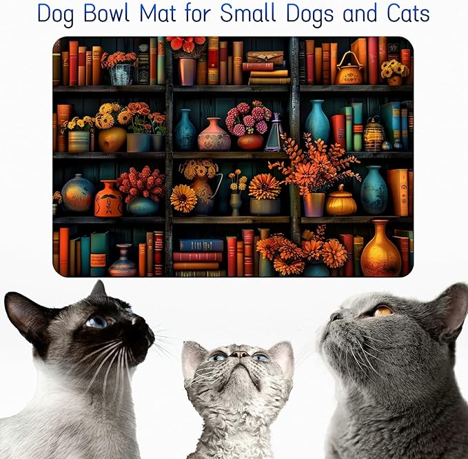 Dog Food Mat, 19.6" x 23.6" Absorbent Pet Feeding Mat for Food and Water, Waterproof Diatom Mud Pet Placemat with Non-Slip Rubber Backing, Easy Clean Cat Bowl Mat for Floors - Library Books