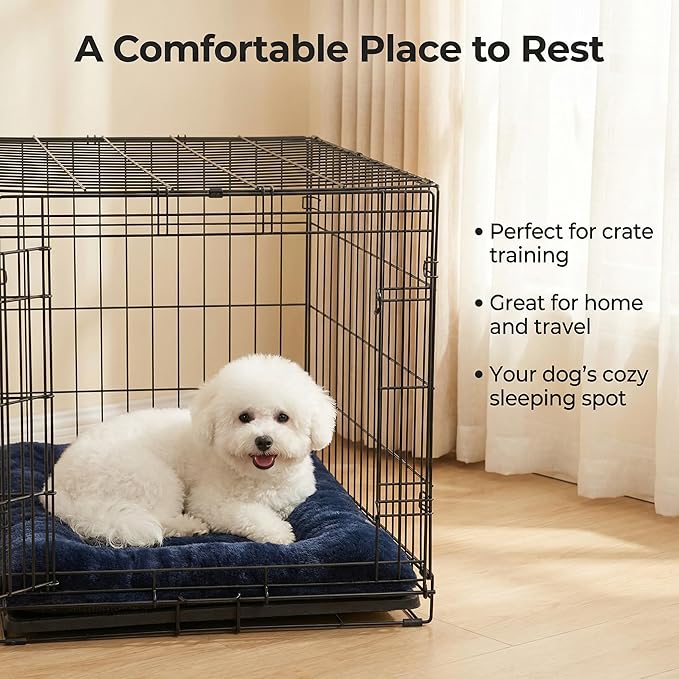 Dog Crate Bed 24x18 for Small Dogs,Washable Dog Crate Mat,Soft Kennel Bed Mattress with Non Slip Bottom,Dark Blue