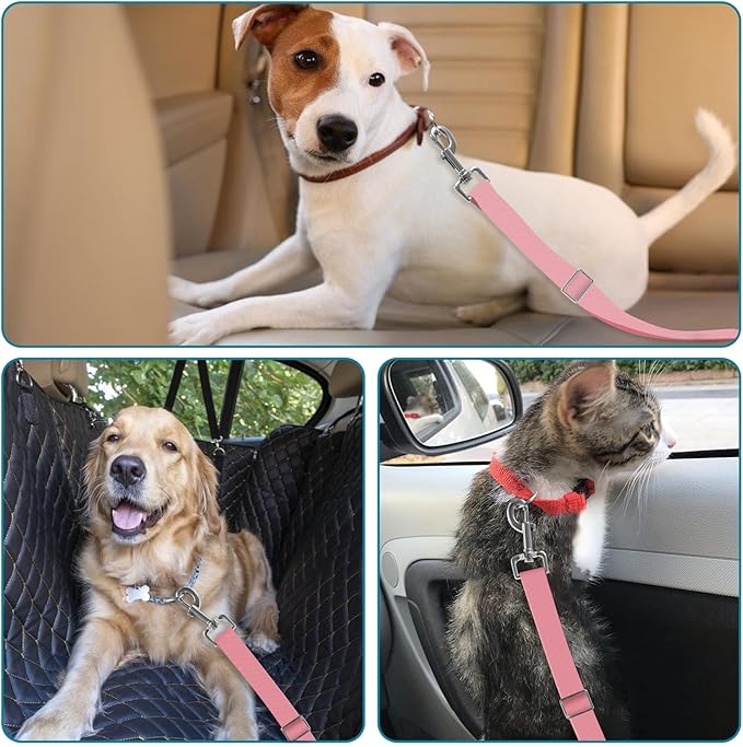 Adjustable pet cat and Dog car seat Belt,The Lanyard is Flexible and Adjustable from 20 to 33 inches (Black + Pink)