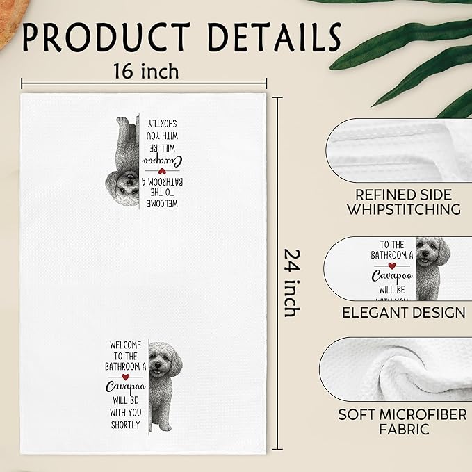 Funny Cavapoo Dog Gifts Hand Towels, Welcome to The Hand Towels for Bathroom, a Cavapoo Will Be with You Shortly Dish Tea Towel for Kitchen Bathroom Decor, Dog Lover Gifts for Women Men, 16x24