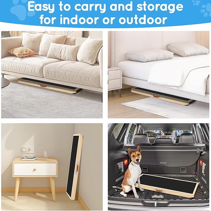 Dog Ramp for Couch with Non-Slip Silicone Mat, 39" Wooden Pet Ramps for Small Dogs, Hold up to 100lb, Adjustable Height from 11.41" to 20.47", Portable Stable Pet Step for Sofa Stairs
