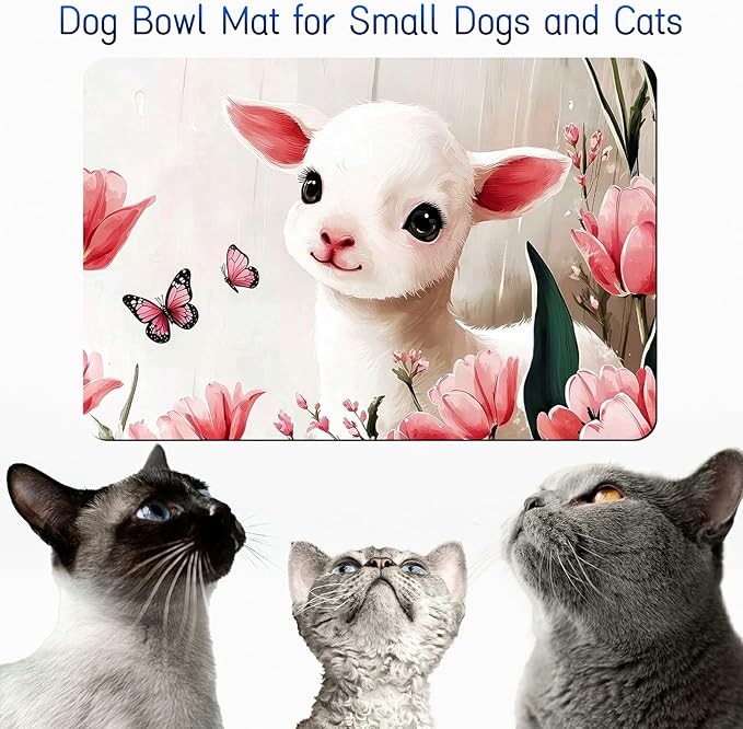 Dog Food Mat, 19.6" x 23.6" Absorbent Pet Feeding Mat for Food and Water, Waterproof Diatom Mud Pet Placemat with Non-Slip Rubber Backing, Easy Clean Cat Bowl Mat for Floors - Flower Aries