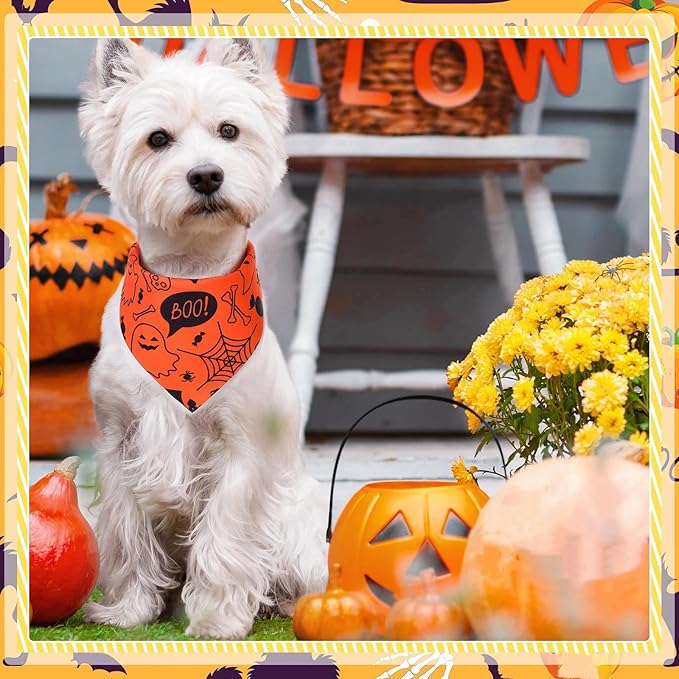 Abbylike 100 Pcs Halloween Dog Bandanas Bulk Pumpkin Bandanas for Dogs Triangle Kerchief Bibs Scarf Set for Pet Halloween Costume Photo Props Accessories Pet Shops, 25 Styles (25.6 x 17.7 x 17.7)