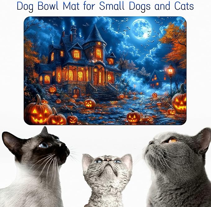Dog Food Mat, 19.6" x 23.6" Absorbent Pet Feeding Mat for Food and Water, Waterproof Diatom Mud Pet Placemat with Non-Slip Rubber Backing, Cat Bowl Mat for Floors - Castle Maple Leaves