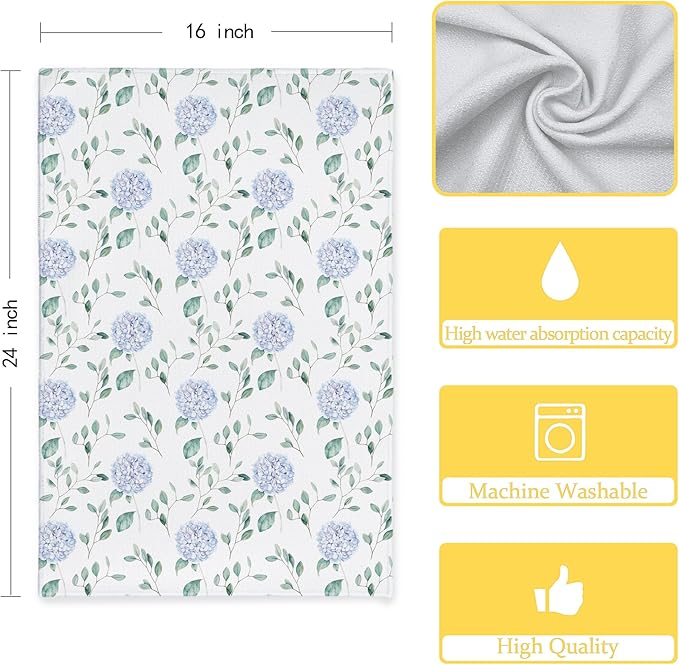 Hydrangea Kitchen Towels, Blue Hydrangea Decor Flower Hand Towels for Bathroom, Floral Kitchen Towels, Botanical Flower Dish Towels for Kitchen, Floral Bathroom Decor, 16x24 Inch
