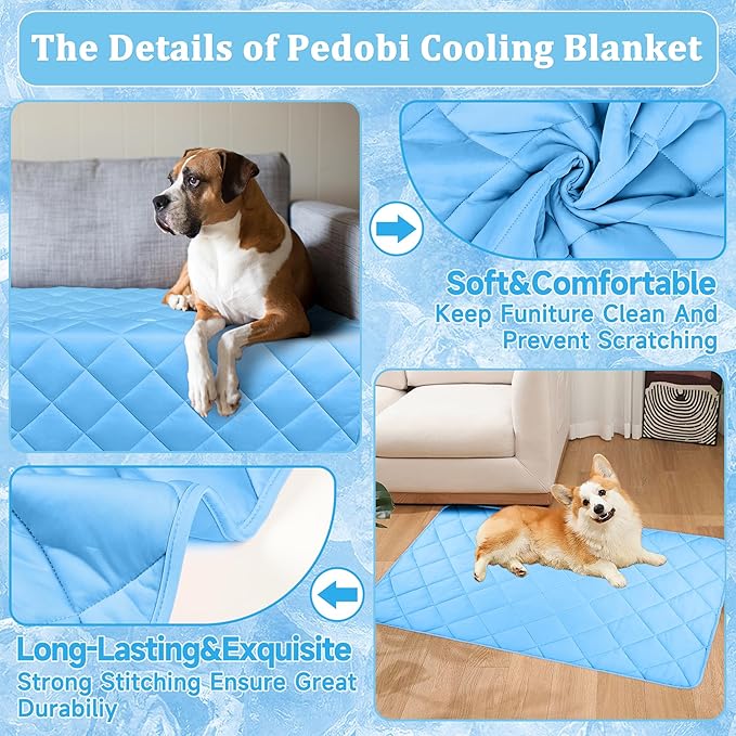 Cooling Blanket for Dogs, Dog Cooling Mat & Bed, Q-MAX>0.42- Lightweight, Durable & Breathable Pet Throw for Sofa, Car and Furniture Protector, Reversible Design, Easy to Clean, 22"x28", Blue
