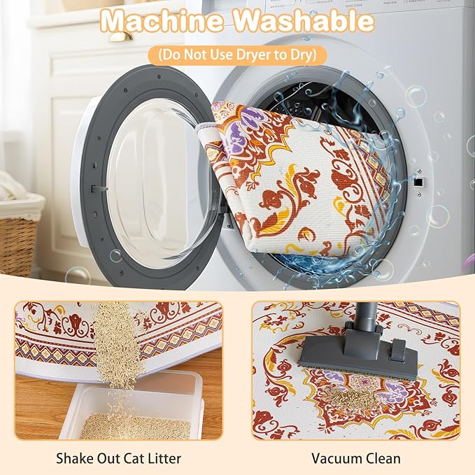 Washable Cat Litter Mat 48"x36" 2Pack with Non-Slip Bottom Waterproof Litter Box Mat Easy to Clean Litter Trapping Mat for Kitty