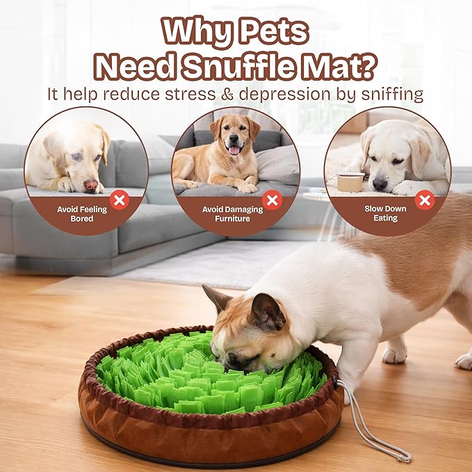 Snuffle Mat for Dogs | Travel-Friendly & Durable Dog Sniff Mat | Encourages Foraging, Mental Stimulation, Slow Eating | Interactive Dog Activity Mat for Puppies & Adult Dogs (Green)
