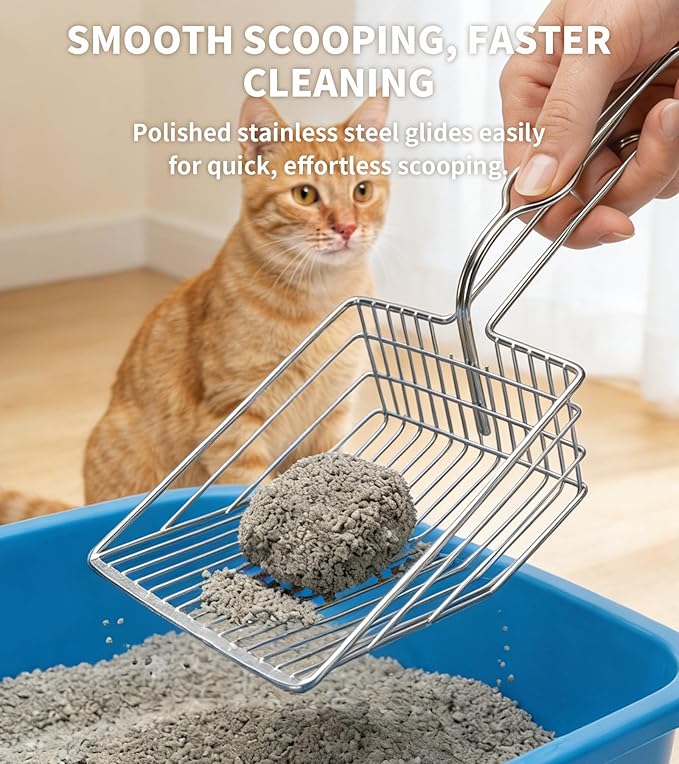 All Metal Cat Litter Scoop, Solid Metal Jumbo Litter Scooper Sifter, Cat Urine Scoop, Jumbo Metal Litter Scoop with Long Handle