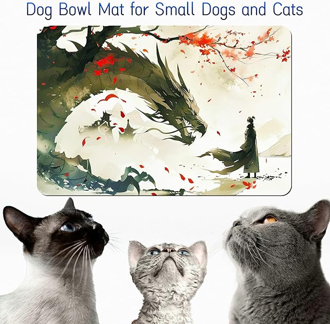 Dog Food Mat, 15.7" x 23.6" Absorbent Pet Feeding Mat for Food and Water, Waterproof Diatom Mud Pet Placemat with Non-Slip Rubber Backing, Easy Clean Cat Bowl Mat for Floors - Maple Dragon Man