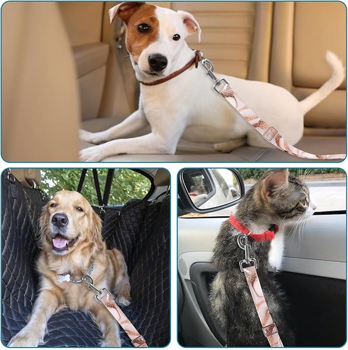 Adjustable pet cat and Dog car seat Belt,The Lanyard is Flexible and Adjustable from 20 to 33 inches(Golden Marble)