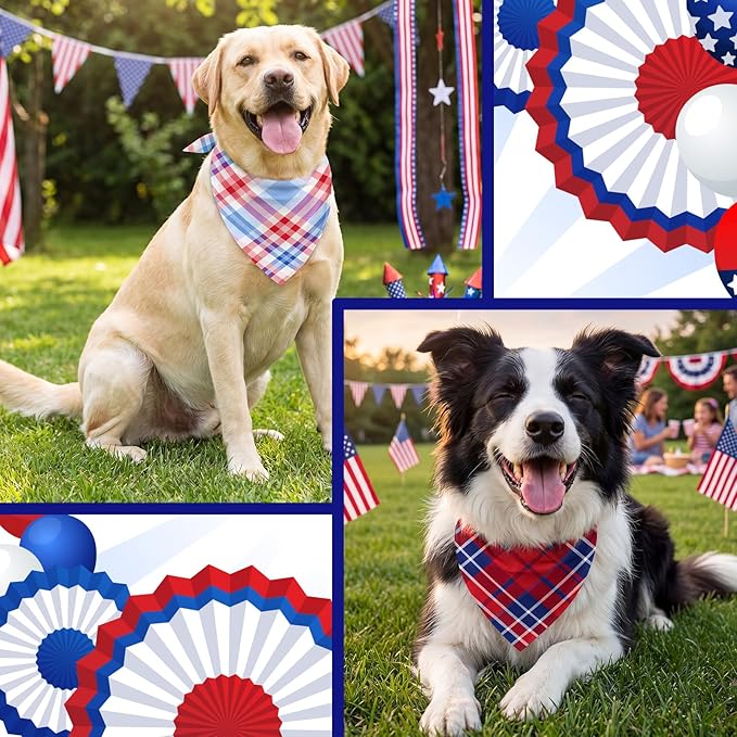 Abbylike 50 Pcs Patriotic Plaid Dog Bandanas Bulk 4th of July Bandanas for Dogs Triangle Kerchief Bib Scarf Set for Pet Independence Day 250th Anniversary Party Costume, 25 Styles(31.5 x 21.7 x 21.7)
