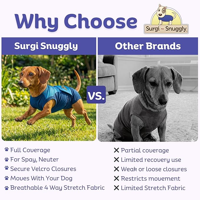 Surgi Snuggly Dog Surgery Recovery Suit - Dog Onesie for Post Surgery Recovery, Female Spay & Male Neuter - Surgical Suit for Dogs, E-Collar Cone Alternative, Double Blue - Small Long - 12" - 15" (EC)