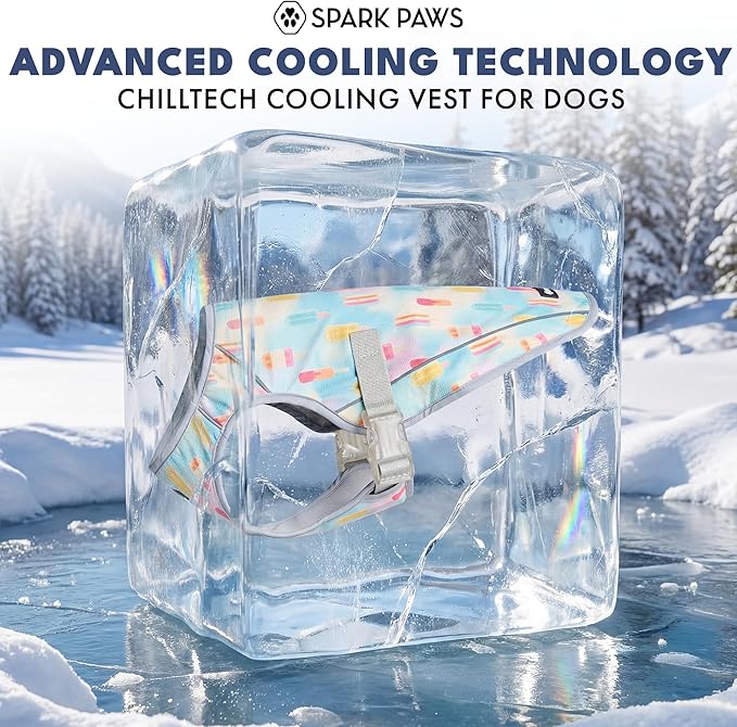 Spark Paws Dog Cooling Vest - SPF 50 UV Sun Protection - Summer Heat Relief Gear for Dogs, Lightweight, Evaporative Cooling - Dog Anxiety Relief Vest During Hot Days - Popsicles - Size 3XL