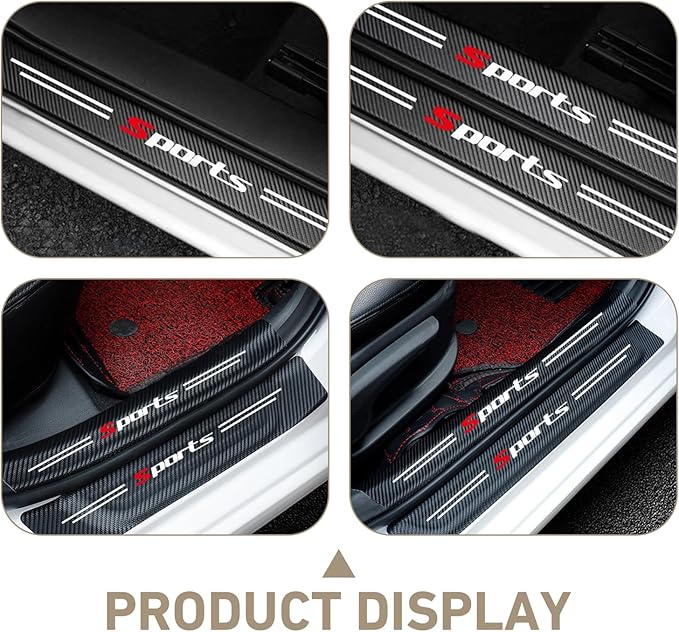 4 PCS Car Door Sill Protectors, Carbon Fiber Sport Threshold Guard Sticker, Anti-Scratch Door Edge Protection Decoration, Universal for Most Cars