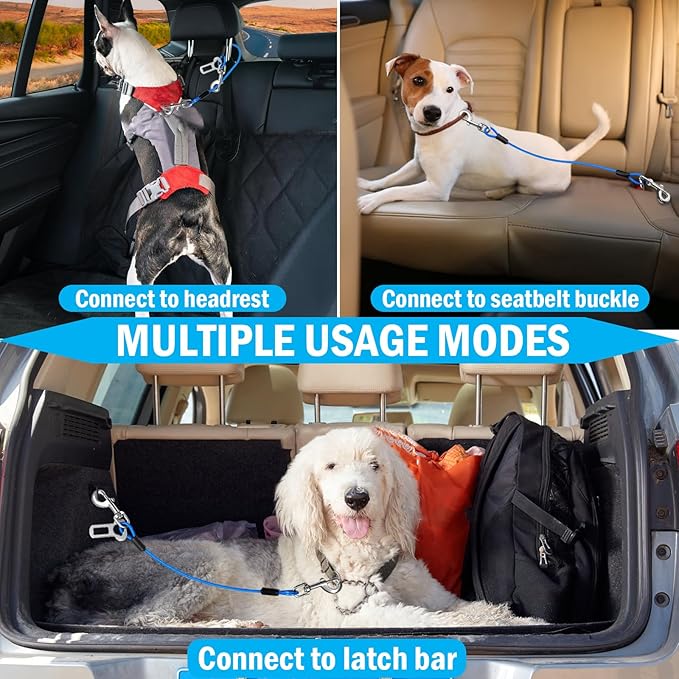 Dog Car Safety Harness,32 Inch/80 cm Double Clips Seatbelt Dog Leash,No Chew seat Belts for Dogs(2 Pack Blue)