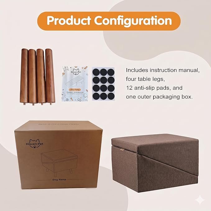2-in-1 Dog Stairs for Bed and Couch, 21.6 Inch High,Foldable Ottoman with 6 Steps, Joint Relief for Small and Large Dogs (Coffee H 21.6'')