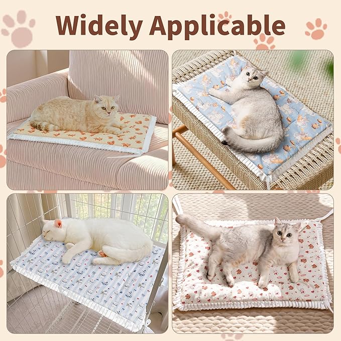 Reversible Silent Cat Bed Self Warming Pet Pad Thin Style Mat Washable Cushion Pad, Pad for Window Perch Outdoor Cat Houses, for Cats, Small Dogs, Rabbits, Non Electric,(Red Puppy,S)