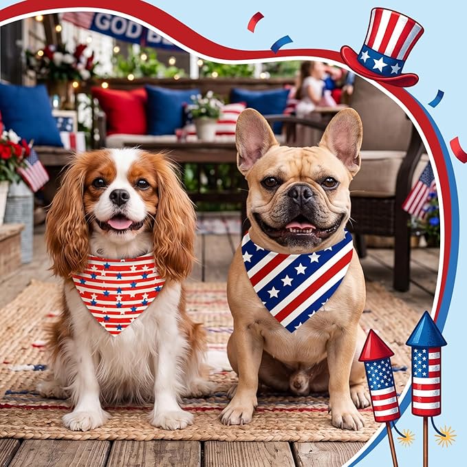 Weewooday 50 Pcs 4th of July Dog Bandanas Bulk for Patriotic 250th Anniversary, Red White Blue Striped Star Triangle Scarf for USA Memorial Small Medium Large(Striped Star, 19.7 x 13.8 x 13.8 Inch)
