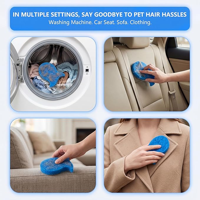 Pet Hair Remover for Laundry,Reusable Dog & Cat Hair Catcher for Washing Machine & Dryer,Effectively Removes Fur,Lint and Dander from Bedding,Clothes(2Pcs Blue)