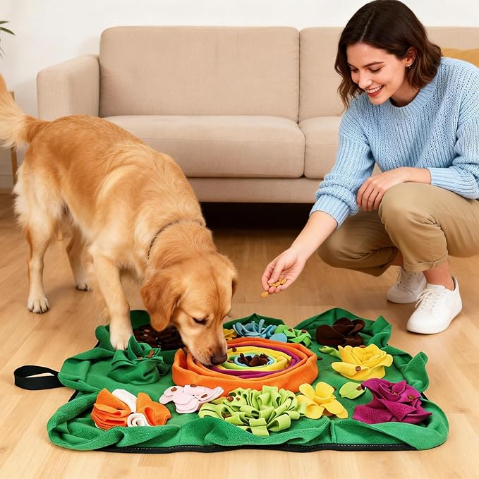 Vextronic Snuffle Mat for Dogs Large Breed Small Medium, 25''x25'' Dog Sniffing Mat, Interactive Puzzle Foraging Mat for Dogs, Dog Slow Feeder Mat, Encourages Natural Foraging Skills for Cats Rabbits