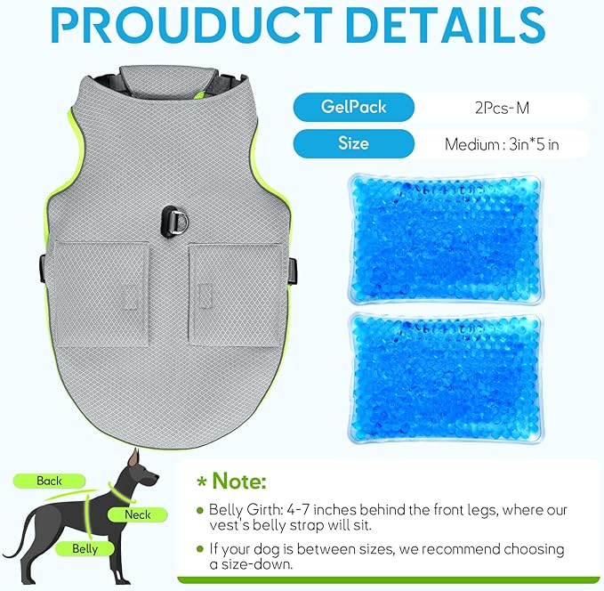 Mora Pets Dog Cooling Vest with Ice Pack Evaporation Cool Harness Adjustable Summer Shirt Pet Jacket for Hot Weather Fit Large Medium Small Dogs Bulldog Grey L