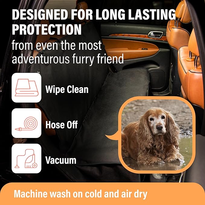 Active Pets XL Waterproof Hammock Large Car Seat Cover, Fits SUVs Trucks Big Sedans, Secure Convertible Travel Bed Protects Backseat Cargo from Dog Puppy Pet Water Food Drool Urine, Black w/Blue Trim