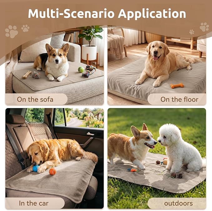 MontVoo Washable Dog Bed Cover, Absorbent Quick Dry Pet Bed Sheet, Easy Hair Removal Couch Covers for Dogs/Cats, 32x45 Inches, Waterproof PU Backing Dog Bed Mat for Car Seat, Crate, Cover Only, Beige