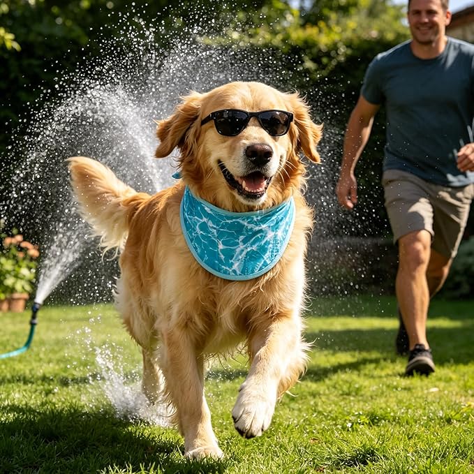 EXPAWLORER Dog Cooling Bandana - 2 Pack Instant Cool Chill Out Dog Scarf, Adjustable Summer Outdoor Ice Neck Cooler Vest, SAP Ice Crystal Powder Physical Cooling Pet Handkerchiefs, Wave Medium