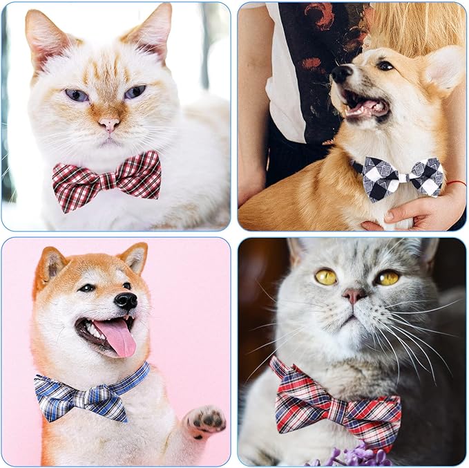 Segarty Dog Bow Tie, 6 PCS Bowties Cat Collar Dog Collar Holiday Grooming Bulk Bows for Festival Party Pet Puppy Photography Neck Wear Gift, Cute and Plaid Patterned