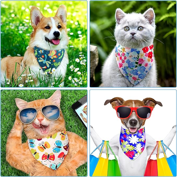 Eccliy 30 Pack Dog Bandanas Summer Bulk Adjustable Flower Dog Scarfs Soft Washable Triangle Polyester Bandana Cat Costume Bibs with Flowers Patterns for Boy Girl Medium Pet Grooming Accessories Spring