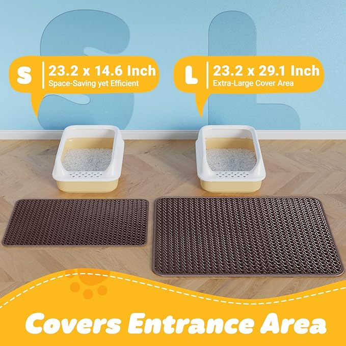 Cat Litter Mat - 30'' x 24'' Large Litter Trapping Mat, Easy to Clean Litter Box Mat, Waterproof, Urine-Proof, Non-Slip, Cat Toilet Training Systems Accessories, Brown