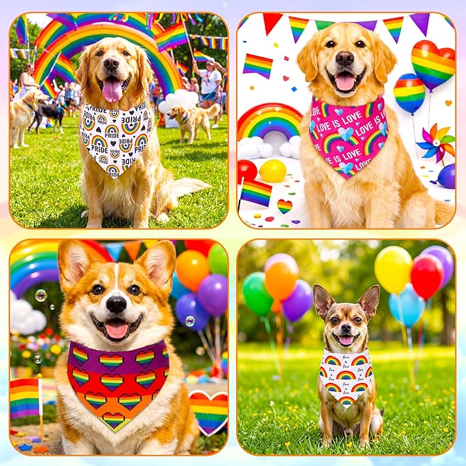 Sanwuta 120 Pcs Rainbow Bandanas for Dogs Bulk Gay Pride Day Triangle Dog Bandana LGBT Washable Pet Scarves Adjustable Bibs for Small and Medium Pets, 30 Styles
