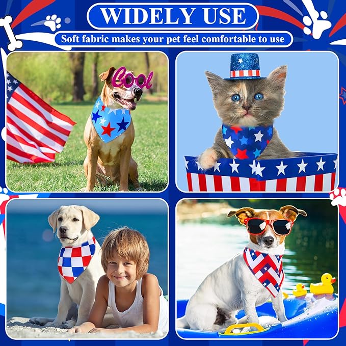 Sanwuta 72 Pcs 250th Anniversary Dog Bandana Bulk Patriotic USA Flag Washable Puppy Triangle Scarfs 4th of July Cat Bandanas Adjustable Soft Pet Triangle Bibs for Small Medium Dogs Cats Pets Costume
