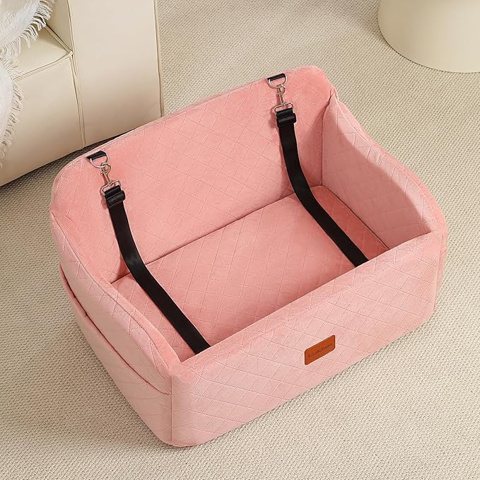 Lealchum Dog Car Seat for Medium/Large Dogs,2 Clip-On Safety Leashs for 2 Small Dogs,Removable and Washable Comfy Pet Car Seat,Easy to Install and Clean (Pink, Large)