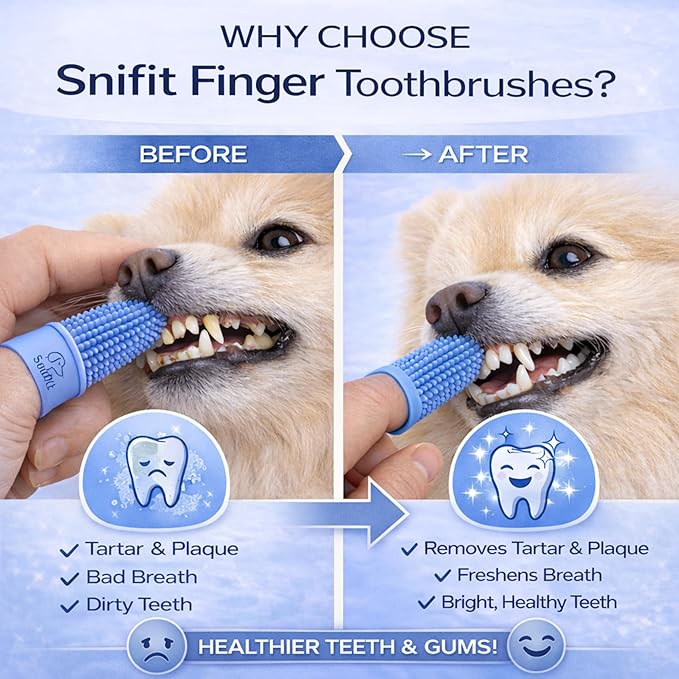 Dog Finger Toothbrush for Small & Large Dogs - Reusable Soft Silicone Dog Dental Finger Brush Fit All Breed Sizes - Non-Toxic Finger Teeth Cleaner for Dogs Prevents Bad Breath & Oral Care -Blue