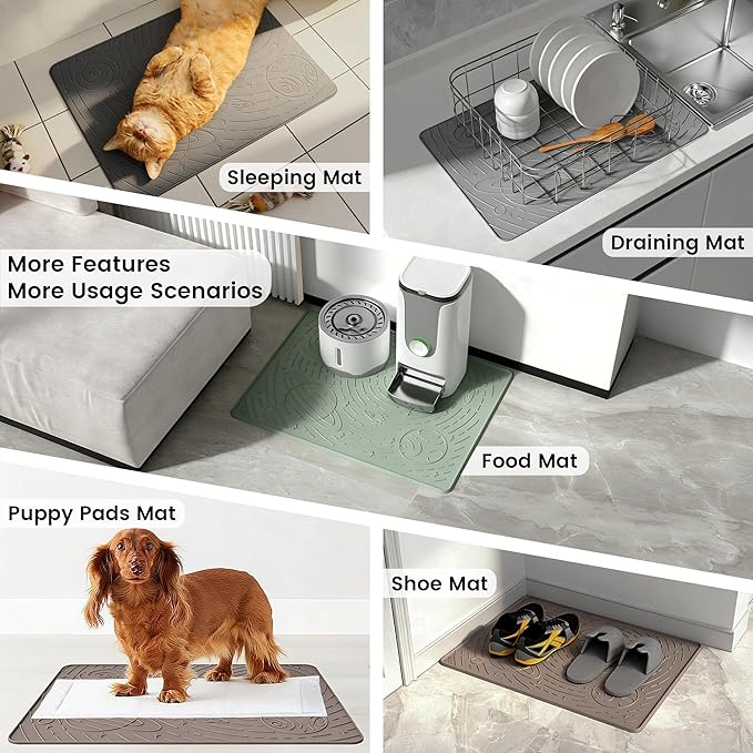 OHMO Cat Litter Mat Large Litter Box Mat, 31.5x23.6 Beige, Premium BPA-Free Silicone Rubber Kitty Litter Mat for Litter Box, High Edge Scatter Control Non-Slip Waterproof Litter Trapping Mat