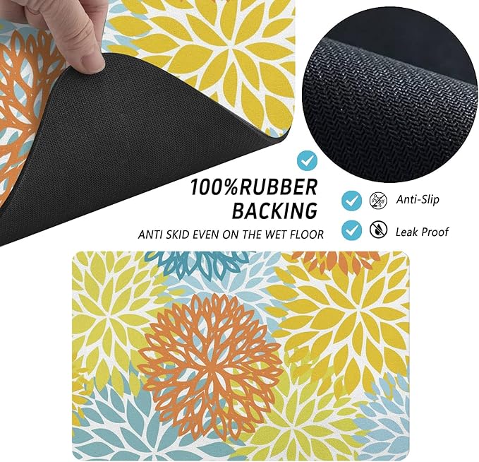 Dog Food Mats for Floors, Absorbent and Quick-Drying Pet Cat Food Mat,Anti-Fouling and Easy-to-Clean Pet Feeding Mat,Dog Bowl Mat for Messy Drinking Water Bowls.16x24, Bohemia Dahlia Floral Style