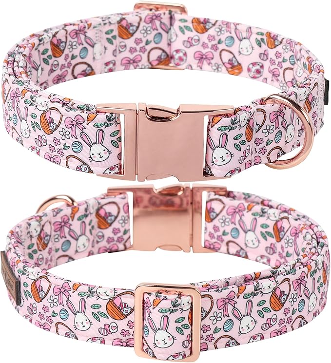 Lionet Paws Easter Dog Collar, Pink Rabbit Dog Collar for Large Dogs with Bowtie, Adjustable Cotton Eggs Bowtie Pet Collars for Large Dogs